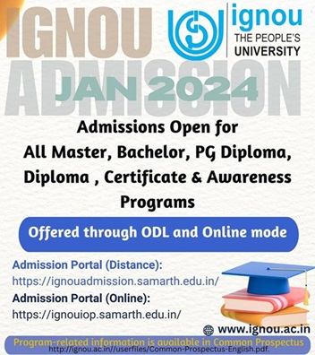 Admission Open for Jan 2024 for All Master, Bachelor, PG Diploma, Certificate & Awareness Programs